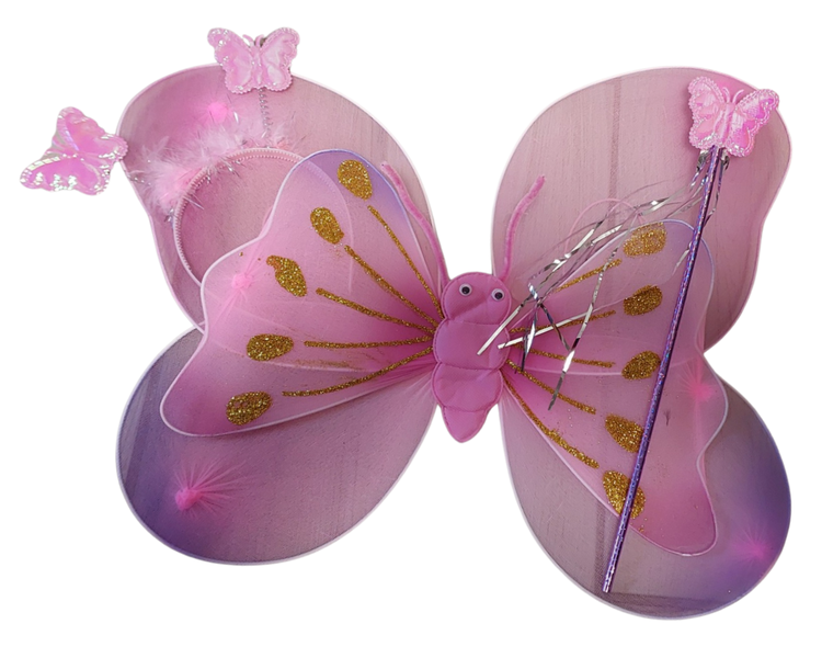 Pink Butterfly Wings, Wand and Headband