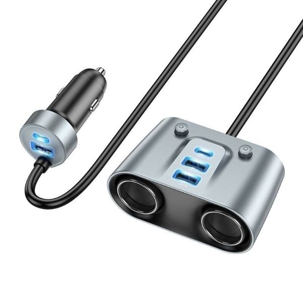 2 In 1 Car Cigarette Lighter + 7 Port USB PD Car Charger Adapter 147W. BT