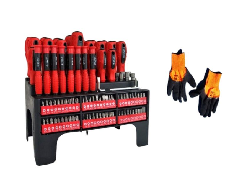 High Quality Screwdrivers And Drill Bit Set 100 Pieces With Safety Gloves