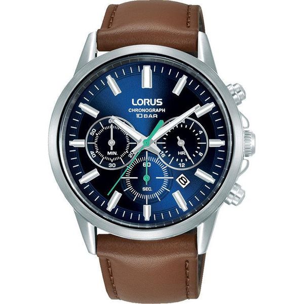 Lorus Men Silver/Blue Leather Analogue Watch