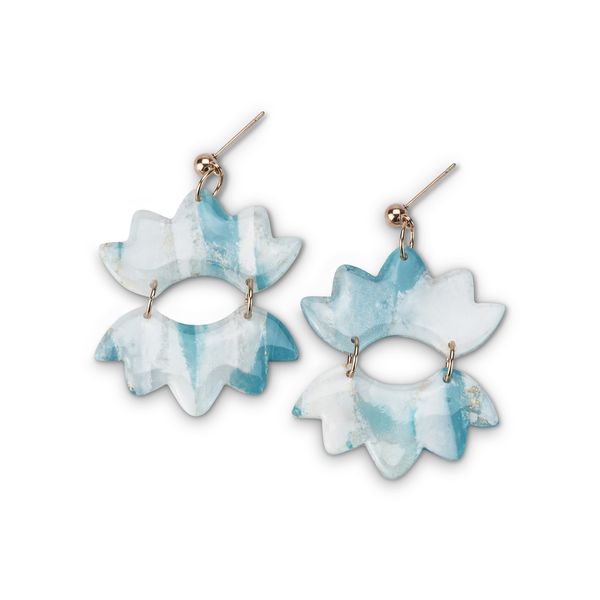 Yours - Hanging Earrings - Flower Halves - Blue and Translucent - Resin