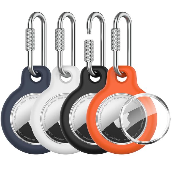 4 Pcs AirTag Holder, KeyChain, Screw Lock Carabiner, TPU