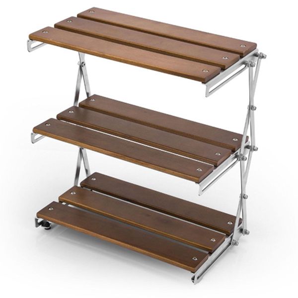 Glamping-Camping Folding Storage Rack 3-Tier Natural Wood Desktop Organizer