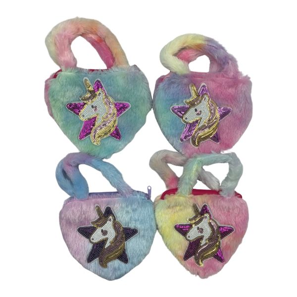 MXM - Rainbow Plush Round Unicorn Purse with Sequins - Multi-Colour - 4-Pack