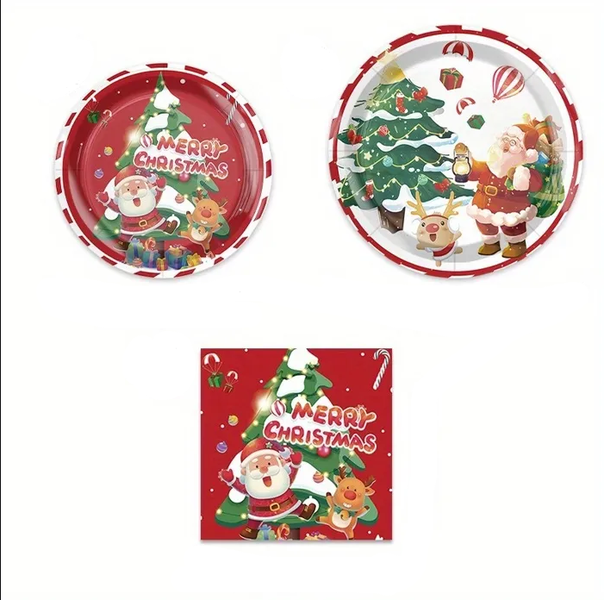 100pcs Christmas Themed Tableware Set: Santa &amp; Snowman Patterns