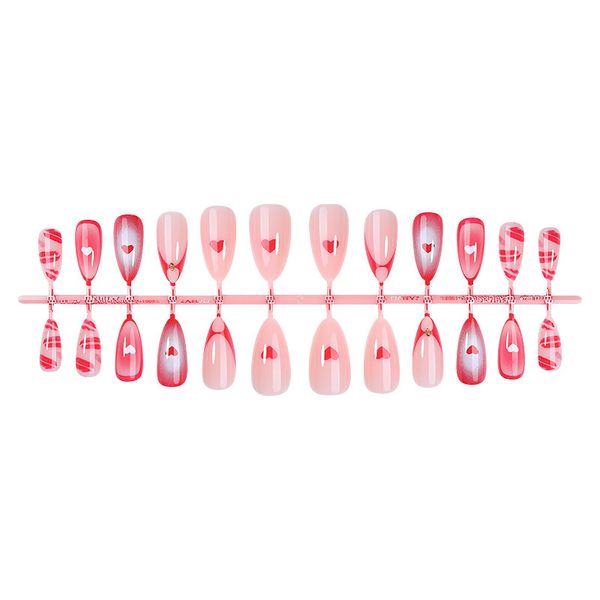 Valentine's Day Red Lip Heart-Shaped Nail Tips, Almond-Shaped