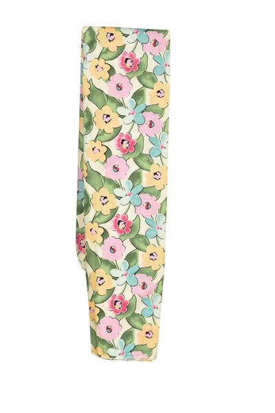 White Cotton Rectangular Floral Head Scarf with Pastel Flower Print