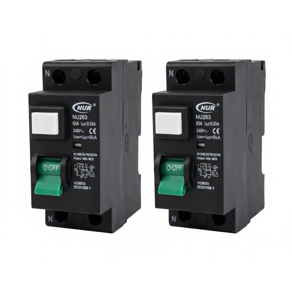 NUR Earth Leakage Circuit Breaker 63A Dual Pole 6kA for Safety - 2 Pack