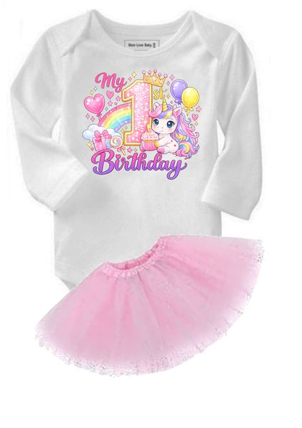 Birthday - My First Birthday Unicorn Long Sleeve Baby Grow &amp; Tutu