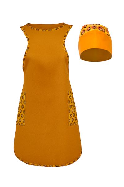 Mumzie African Home Orange Cotton/Twill Apron and Head Wrap