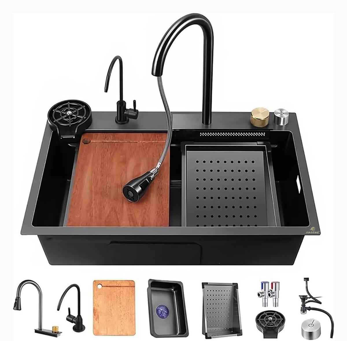 Fully Configured Kitchen Sink, Premium SUS Kitchen Workstation 75x46cm