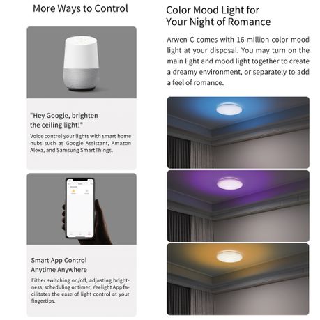 Yeelight Arwen C Series Smart Ceiling Light Google Home Rgb Mood In South Africa Takealot Com - Can Alexa Turn On Ceiling Lights