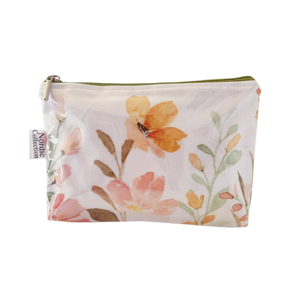 Nordic Scandinavian Medium Orange Blooms Cosmetic Toiletry Makeup Bag Pouch