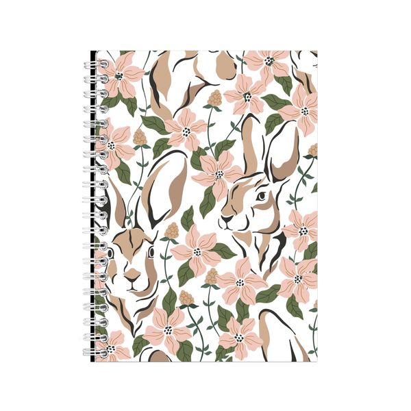 White Bunny A5 Notebook Spiral Lined Abstract Boho Graphic Notepad Gift 158