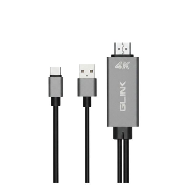 Glink GL-057 USB-C to 4K HDMI Cable Adapter with USB Power Supply - 1.8m