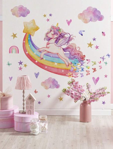 Rainbow Unicorn and Butterflies Wall Sticke/ Decal