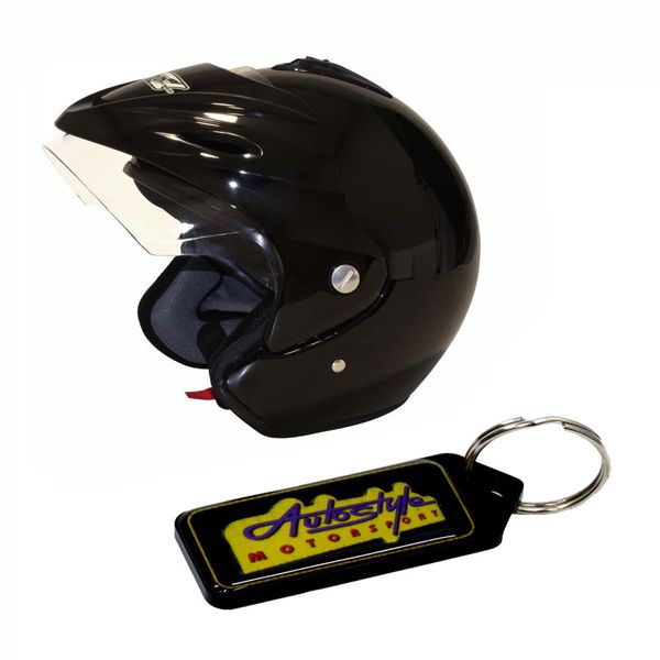 Motorbike Helmet VR1 TA365 Open Face Bike Helmet - Gloss White &amp; Key Holder