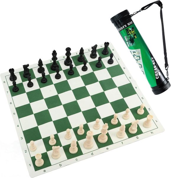 Standard Tournament Chess Set Vinyl Chessboard Black &amp; White Pieces w/ Case