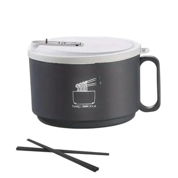 Stainless Steel Insulated Lunch Box &amp; Chopsticks - Black (1000ml)