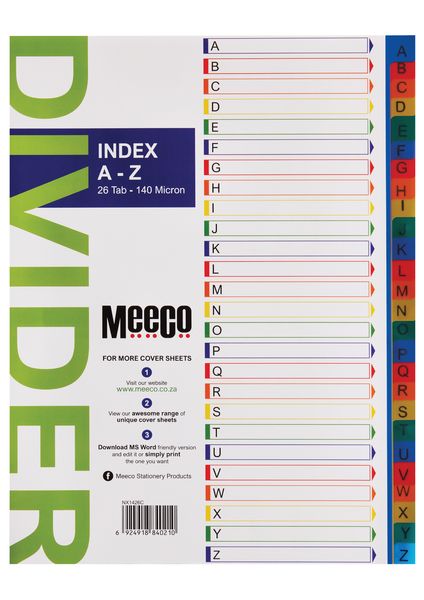 Meeco A4 16 Tab (A-Z) Bright Multi Colour Dividers