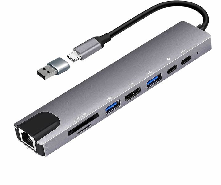 8-in-1 Port USB-C Hub (with USB-A Adapter)- USB C to HDMI Adapter (4K)