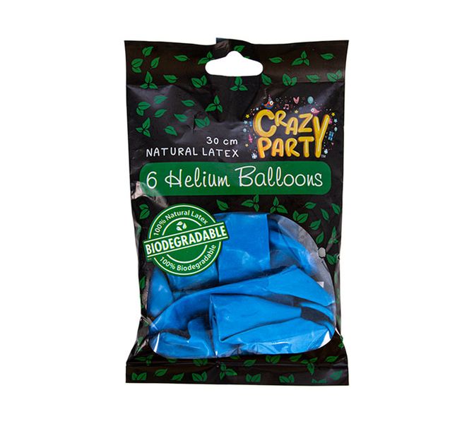 Helium Balloons - Biodegradable - 6 Piece - Blue - 30cm - 6 Pack