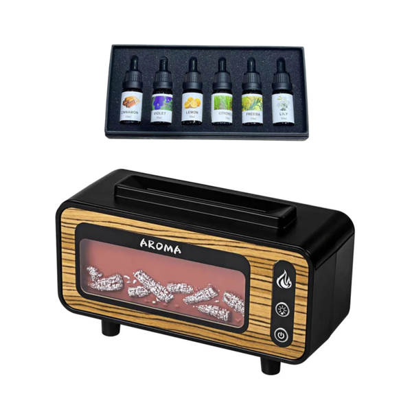 Vintage Fireplace Ultrasonic Aroma Diffuser with 6 Essential Oils