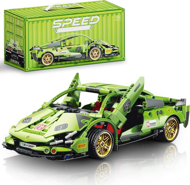 Lamborghini 1:18 model Building-Block Race-Car Set, DIY Green Pull-Back Toy