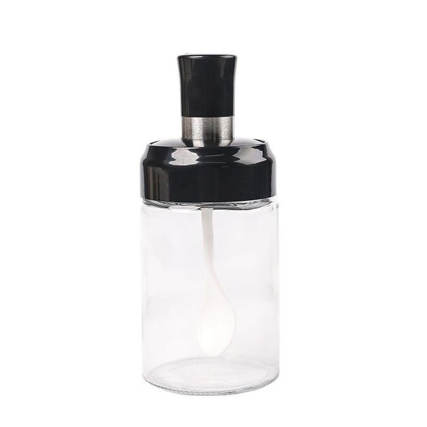Glass Spice Jar with Built-in Spoon Lid, Kitchen Seasoning Container