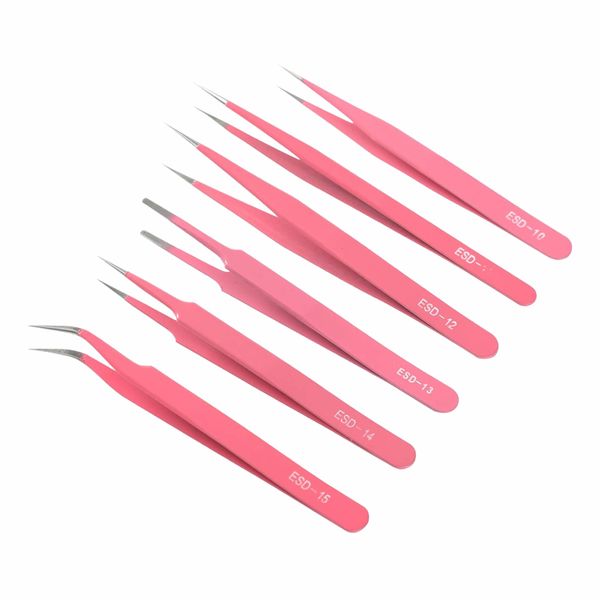 6-Piece Precision Tweezers Set, Anti-Static Stainless Steel Curved Tweezers