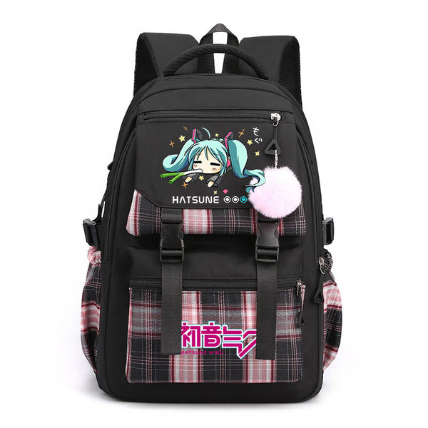 Student Schoolbag Nylon Hatsune Miku Plaid fabric Stylish &amp; Durable