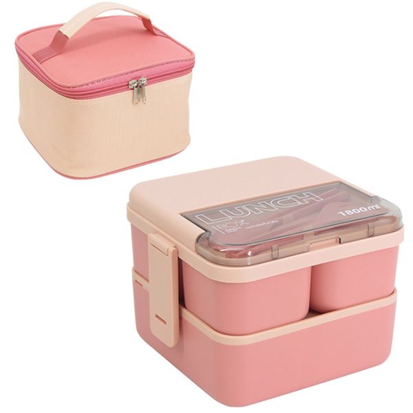 Double Layer Bento Box Food Container With Insulation Bag, 1800ml Lunch Box