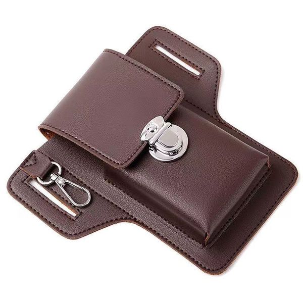 PU Leather Phone Belt Pouch With 2 Partitions and Key Hook