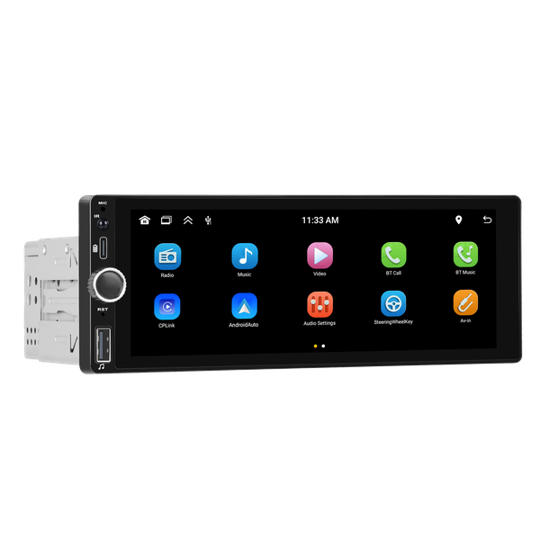6.86" Single Din Car Radio - CarPlay, Android Auto, Bluetooth, Type-C Port
