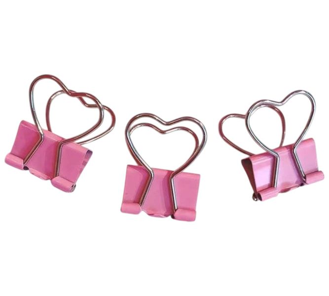 20 Pc Pink Base Heart Shaped Binder Clips