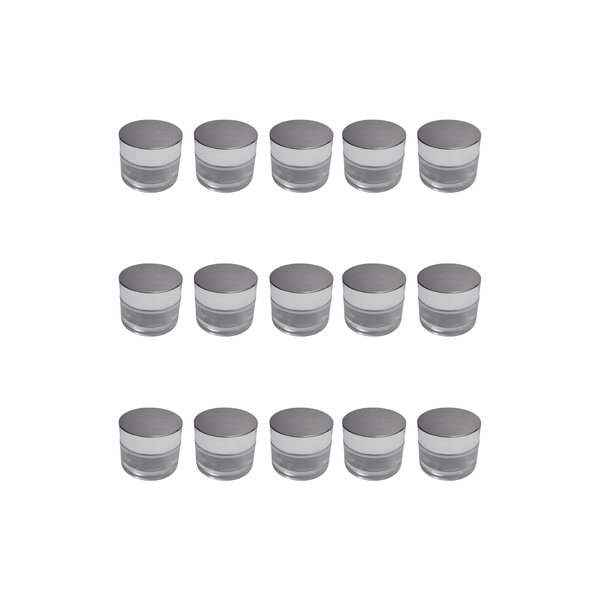 15 x 50g Glass Cosmo Jars with Silver Lids | Refillable Cosmetic Containers