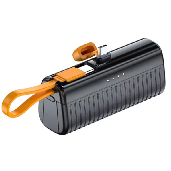 5000mAh Pocket Pro Power Bank | Hidden Tab Holder | USB-C &amp; Lightning|Black