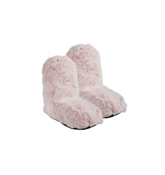 Snuggly Bits Microwave Heating Pad Plush Slippers - Pink/White
