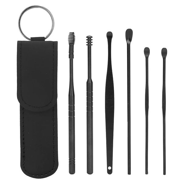 Stainless Steel 6 Pieces Black Ear Pick and Earwax Removal kit