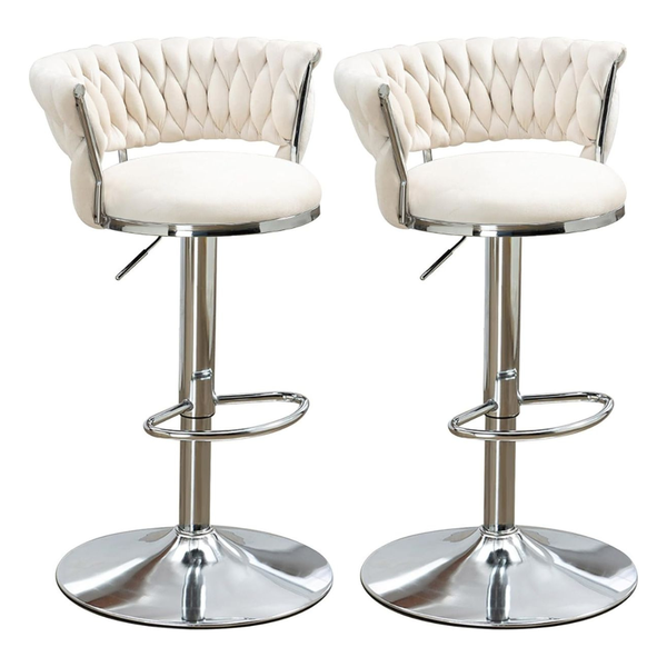 Luxury Silver Based Velvet Swivel Barstool Set Of Two