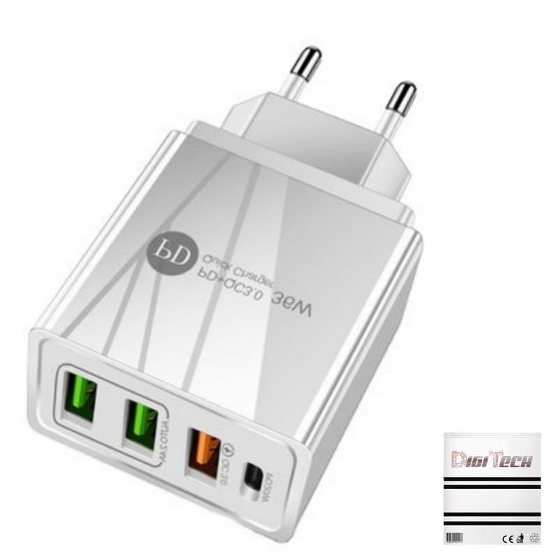 TechByte USB Wall Charger/ Adapter - 4 Port Fast Charge - USB A + C ...