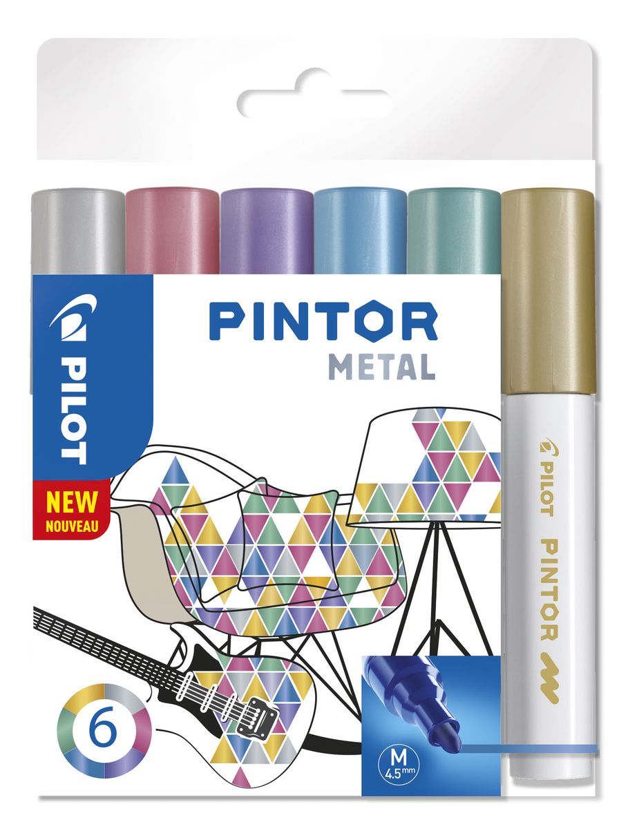 Pilot SWPT Medium Point Pintor Paint Marker Metallic Wallet of 6
