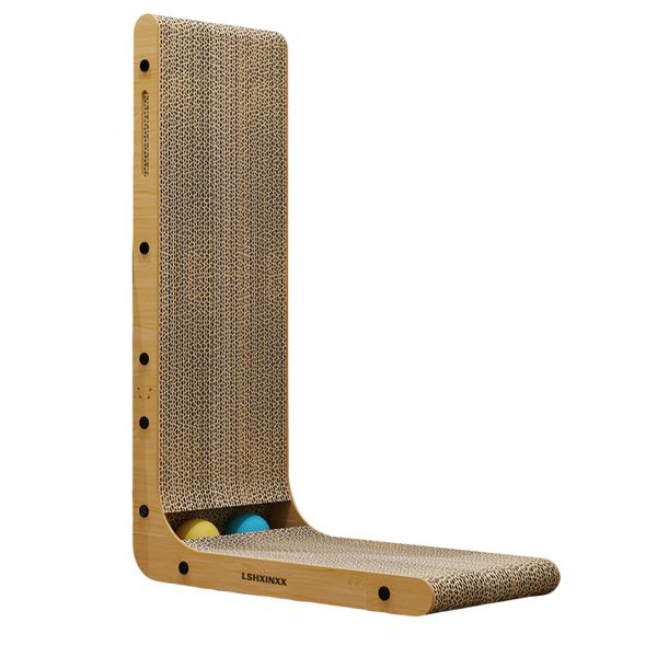 Cat Scratcher, 60cm L Shape Scratch Pad Wall Mounted with 2 Balls