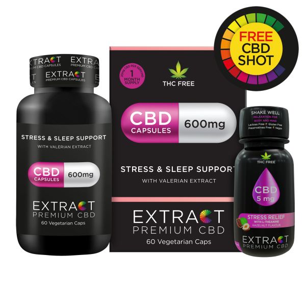 Extract 600mg CBD Capsules and Free CBD Shot - Stress and Sleep Support