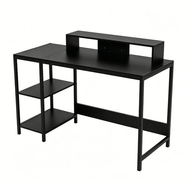 Double Layer Raised Desk Computer Monitor Stand Black Home Office Table