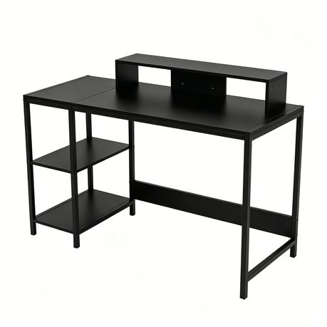 Double Layer Raised Desk Computer Monitor Stand Black Home Office Table Image
