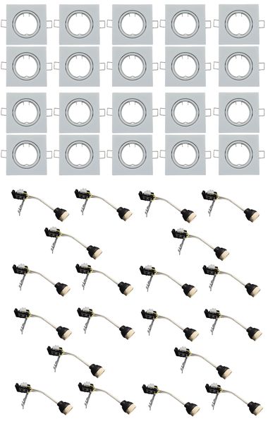 Swivel Square Down Light Fittings &amp; Gu10 Holder with Connector - 20 Pack