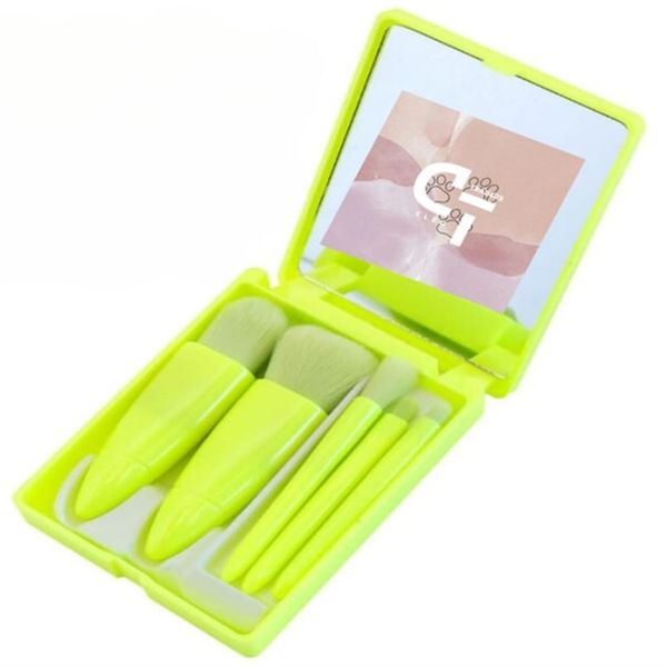 Mini Travel Makeup Brush Set with Box and Mirror - 5 Brushes