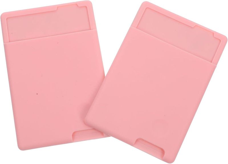 2 Pcs Adhesive Silicone Phone Back Card Holder Sleeve, Pink