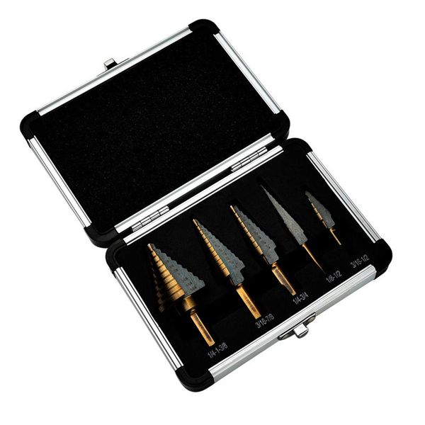 5x Titanium Imperial Step Drill Bit, HSS4241 Cone Drill Bit Set Cutter Tool